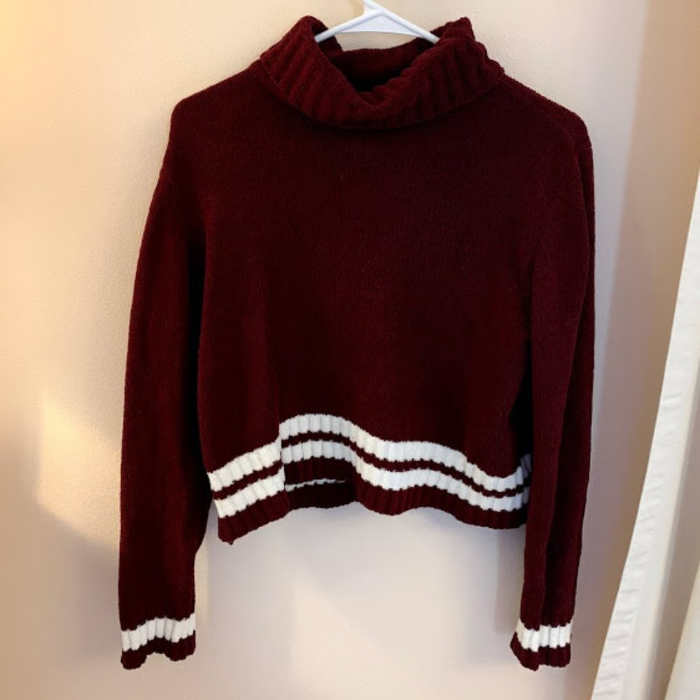 F21 chenille turtleneck sweater with stripe